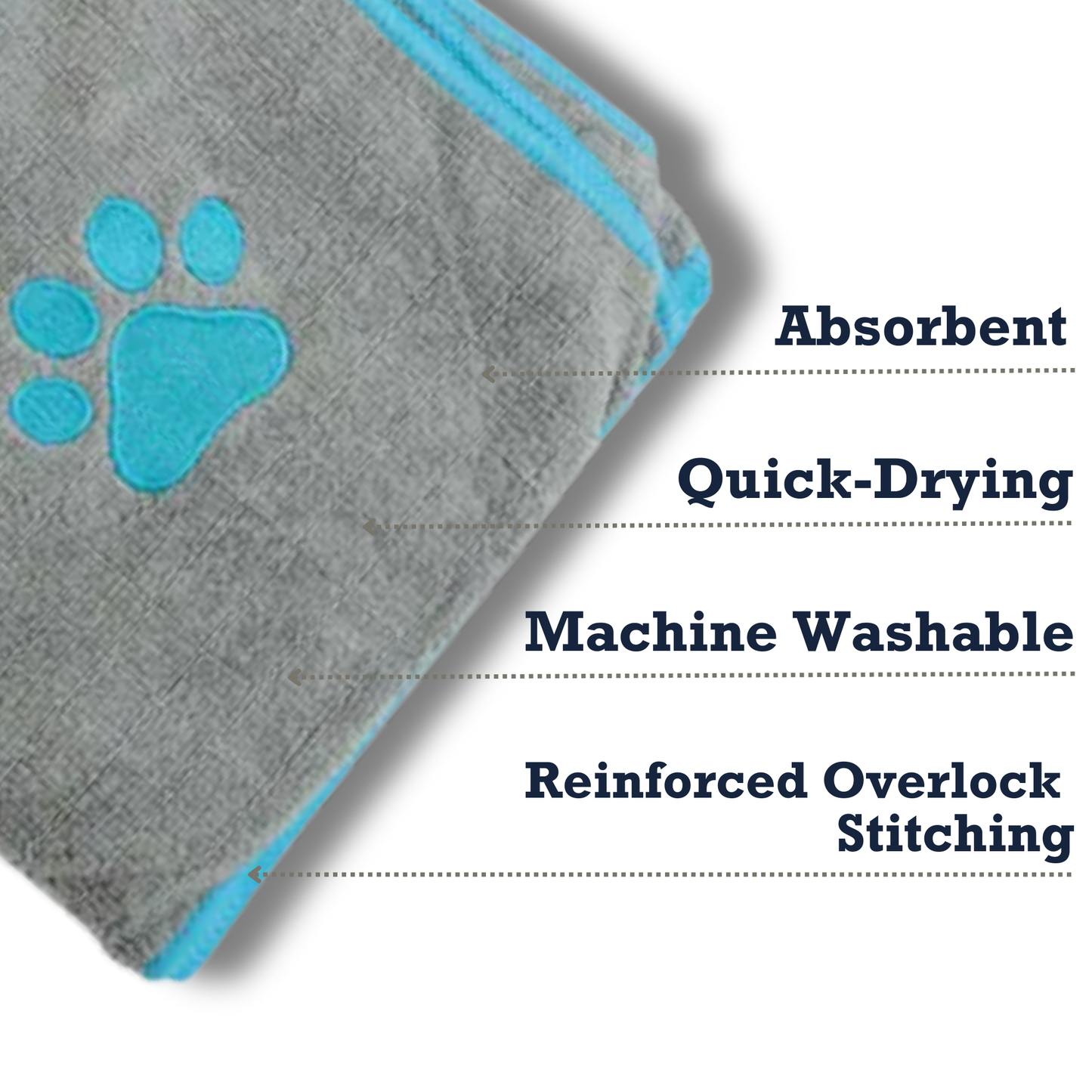 Country Living Large Gray Microfiber Dog Bath Towel with Teal Embroidered Paw Print